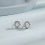 Sterling Silver Opal Cz Oval Halo Stud Earrings, thumbnail 1 of 10