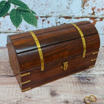 Wooden 5th Anniversary Gift For Her; Retro Wooden Carved Chest, 2 of 5