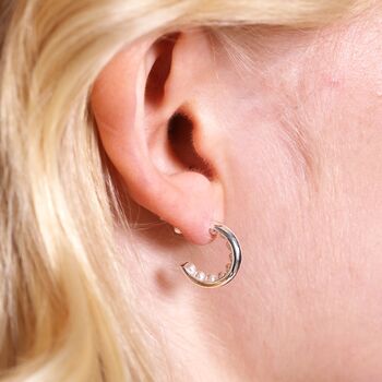 Encased Pearl Huggie Hoop Earrings, 7 of 8