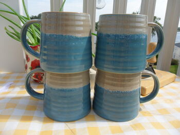 Set Of Four Reactive Glaze Brûlée Mugs In Light Blue And Grey Mist, 4 of 10