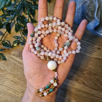 Kunzite And Malachite Crystal Mala Bead Necklace, 8 of 12