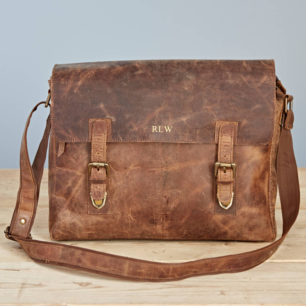 personalised handmade buffalo leather large laptop bag by paper high | 0