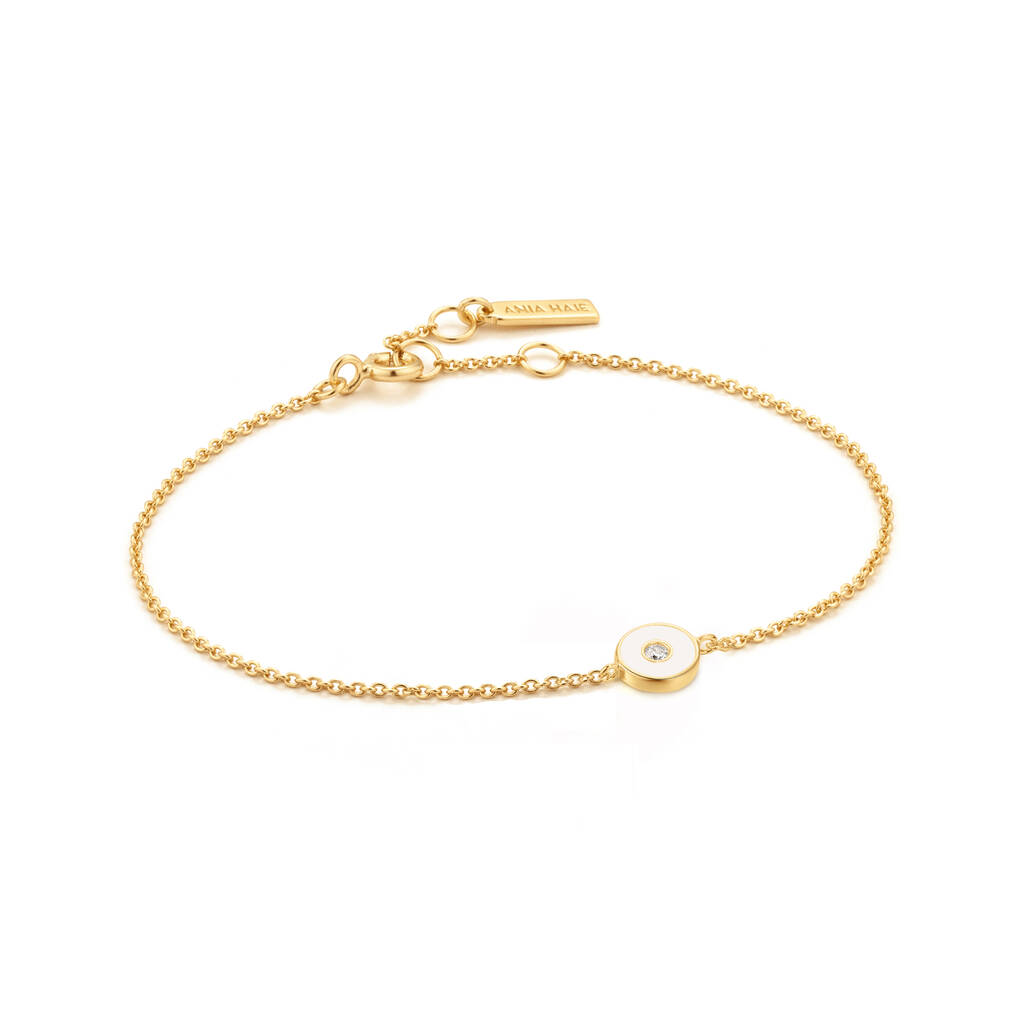 Optic White Enamel Disc Gold Plated 925 Bracelet By ANIA HAIE