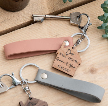 Personalised New Home Cherry Wood Keyring, 3 of 9