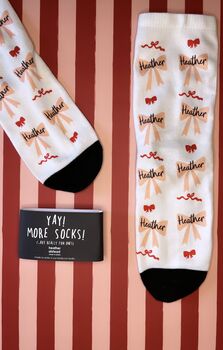 Personalised Bow And Name Christmas Socks / Stocking Filler / Secret Santa Gift, 6 of 6