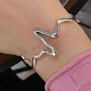 Silver Plated Adjustable Heartbeat Bangle, 2 of 5