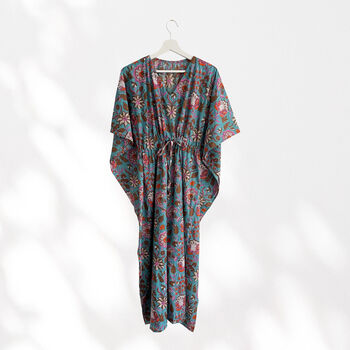 Bright Blue And Pink Floral 100% Cotton Kaftan, 6 of 7