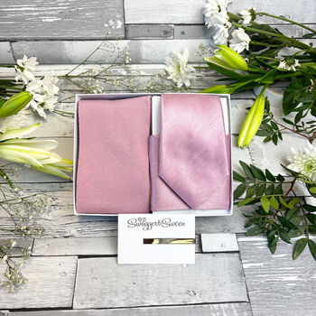 Sweet Pink Shantung Wedding Tie Set, 3 of 10