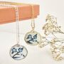 Blue And White Floral Handmade Circle Clay Necklace, thumbnail 2 of 9