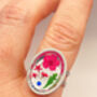 Cocktail Ring With Red Flowers In Gold Or Silver, thumbnail 3 of 10