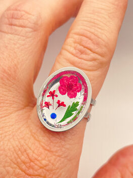 Cocktail Ring With Red Flowers In Gold Or Silver, 3 of 10