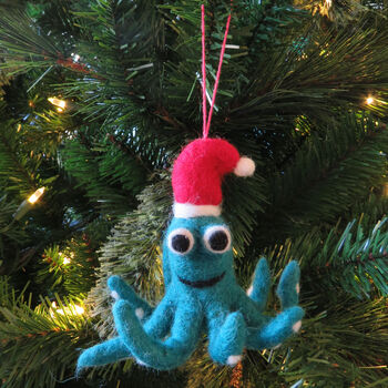 Christmas Octopus Fair Trade Handmade Felt Decoration, 4 of 6