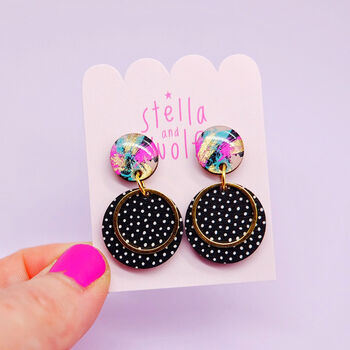 Abstract, Black And White Polka Dot Earrings, 5 of 9