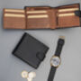 Personalised Mens Black And Tan Leather Wallet Rfid, thumbnail 8 of 9