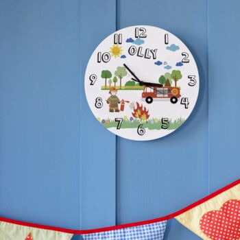 Fire Truck Themed Personalised Bedroom Clock, 4 of 4