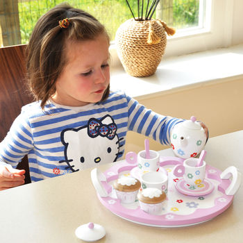 Flower Pink Role Play Wooden Tea Set, 4 of 5