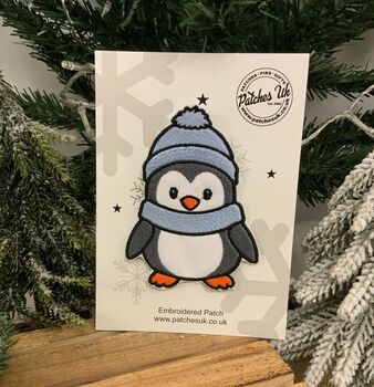 Cute Christmas Penguin Embroidered Fabric Patch, 2 of 2