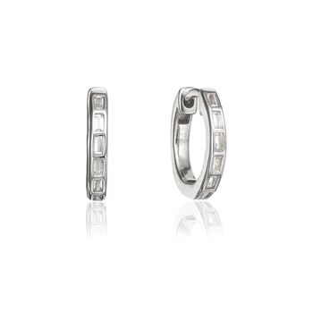 Diamond Style Baguette Medium Hoop Earrings, 4 of 6