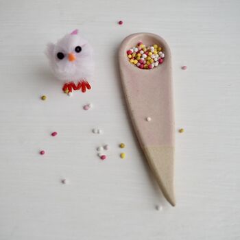Handmade Small Blush Pink Pottery Salt Or Spice Spoon, 2 of 7
