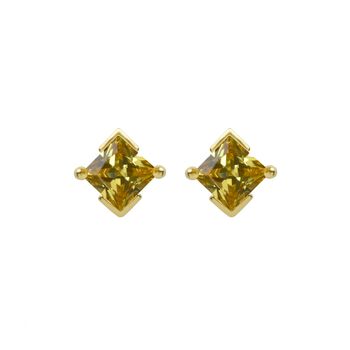 Yellow Gold Princess Cut Birthstone Earrings November Topaz, 2 of 5