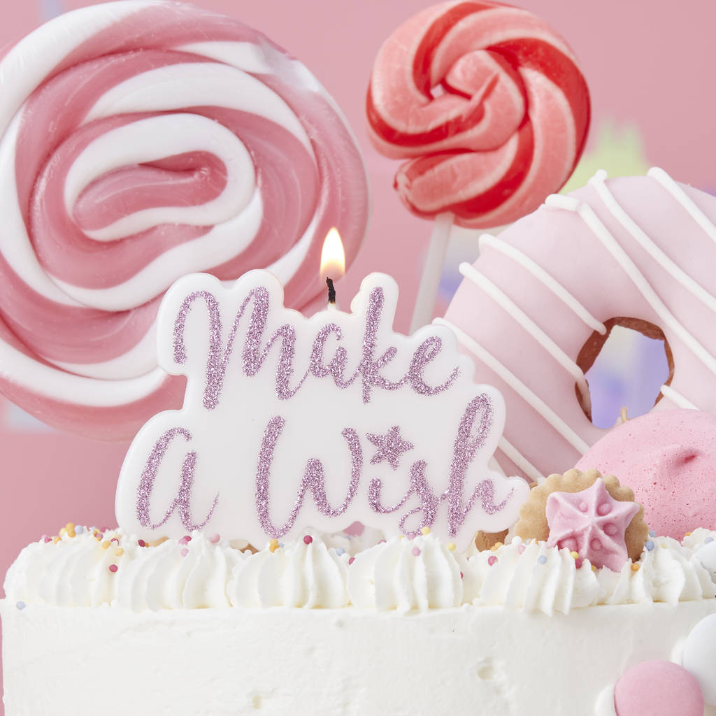 pink glitter make a wish birthday celebration candle by ginger ray