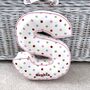 Embroidered Letter Cushion In Colourful Polka Dot, thumbnail 2 of 3