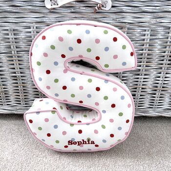 Embroidered Letter Cushion In Colourful Polka Dot, 2 of 3