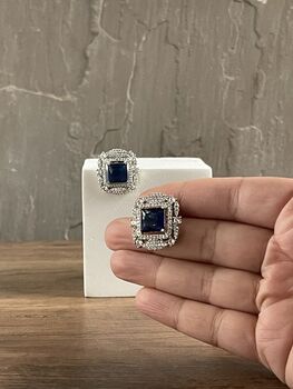 Akira Blue And Silver Oversized Studs, 4 of 5