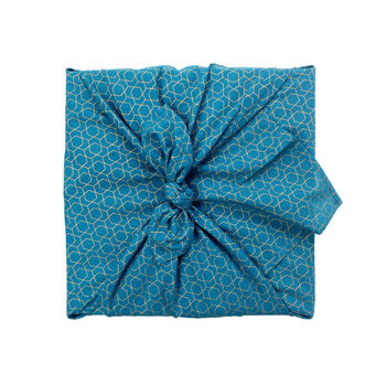 Fabric Gift Wrap Reusable Furoshiki Ocean And Gold, 3 of 7