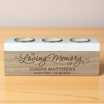 Personalised In Loving Memory Triple Tea Light Box Teal, 5 of 7
