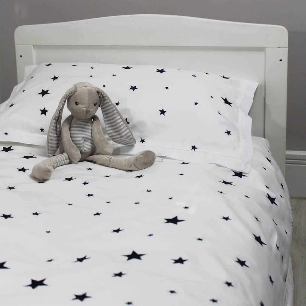 Navy Embroidered Star Cot Bed Duvet And Pillowcase Set, 1 of 4