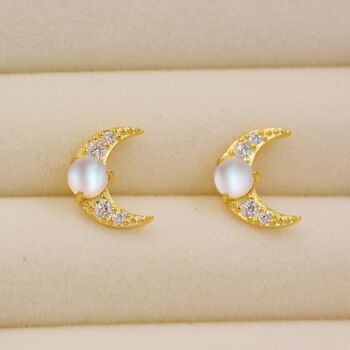 Crescent Moon And Mermaid Crystals Stud Earrings, 6 of 12