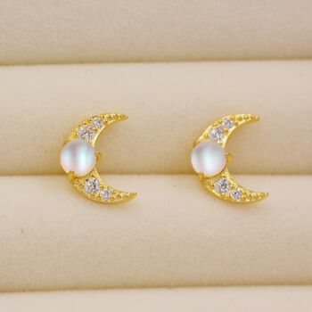 Crescent Moon And Mermaid Crystals Stud Earrings, 5 of 12