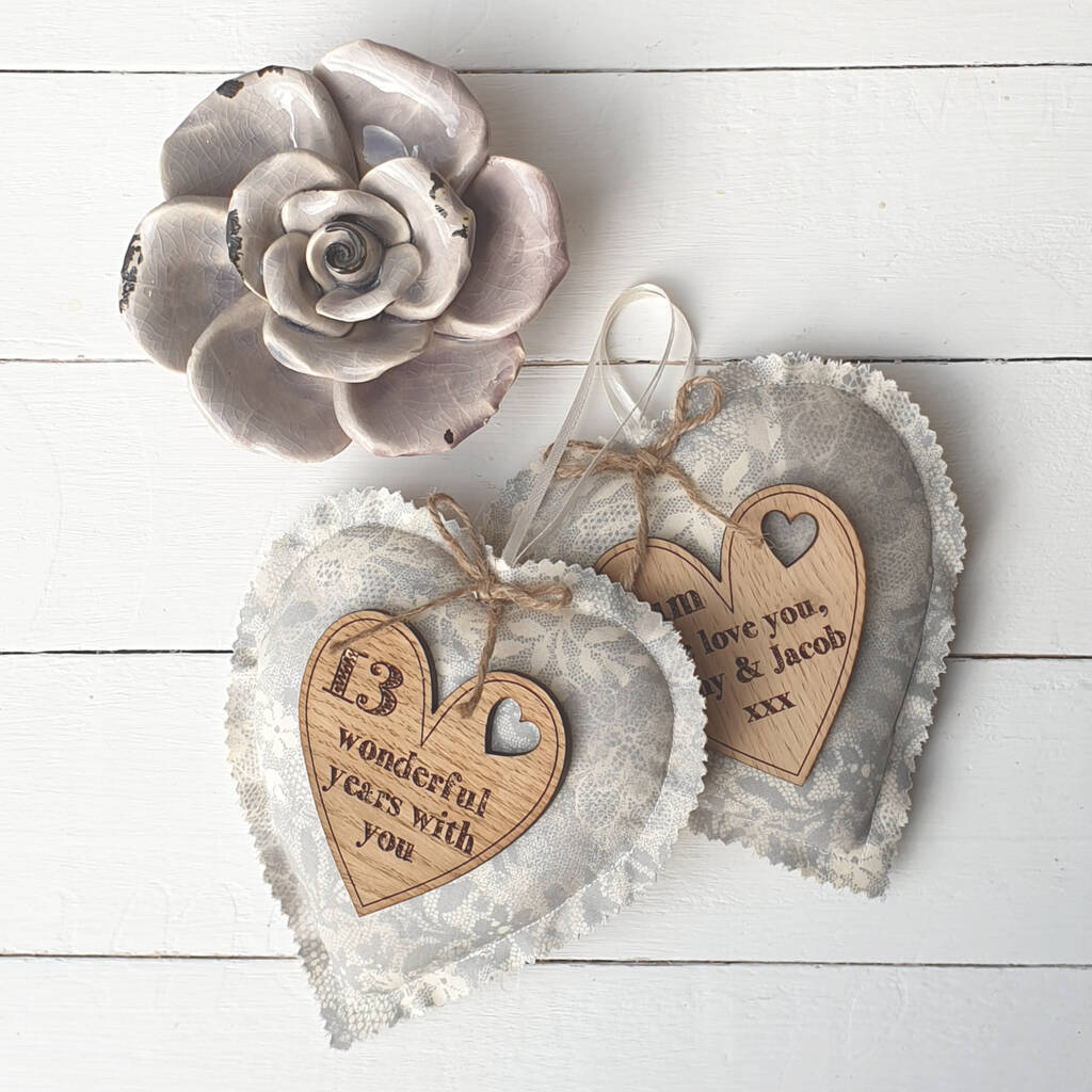 Lace Anniversary Heart With Oak Wood Heart Message, 1 of 4