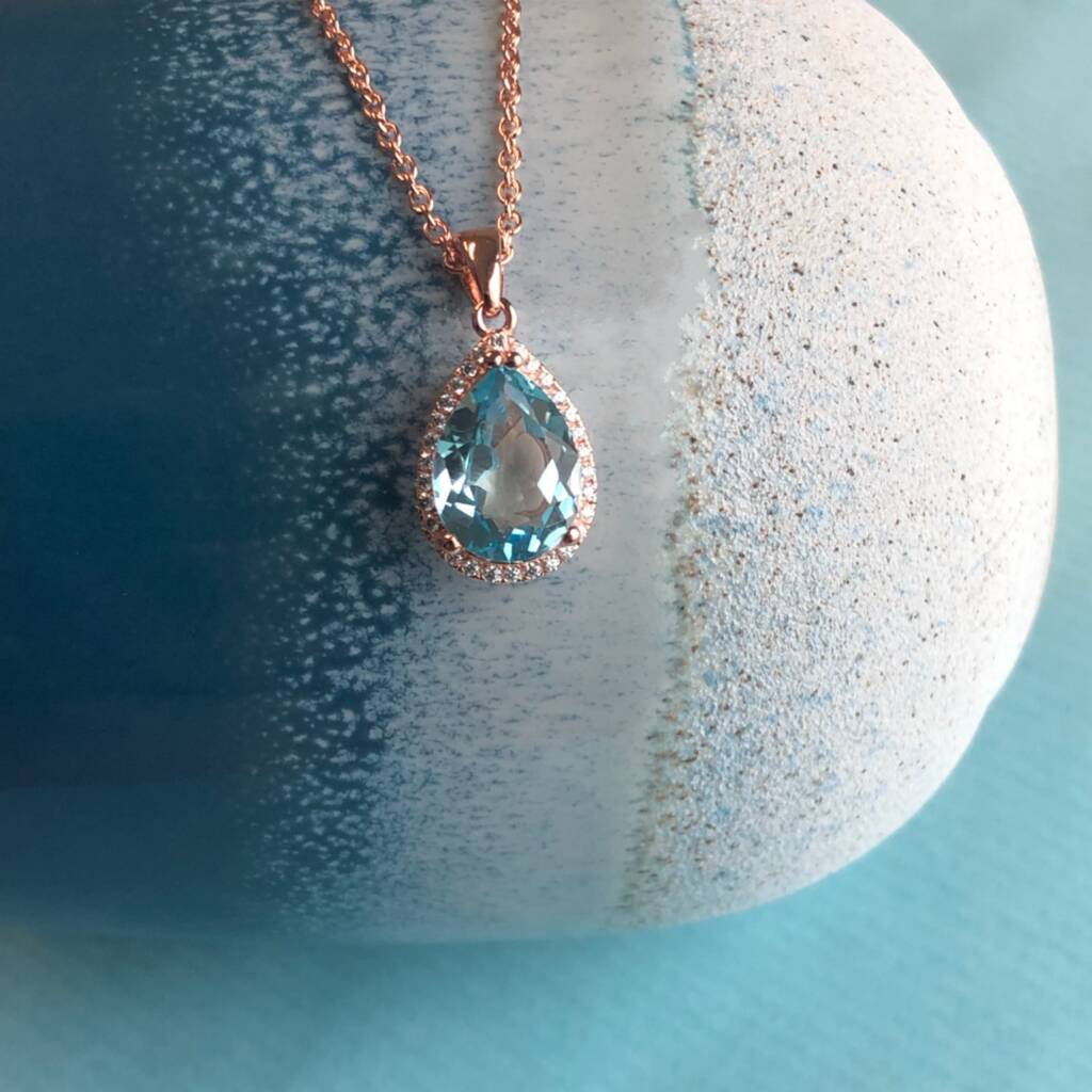Luscious Blue Topaz 18k Rose Gold Plated Necklace, 1 of 4