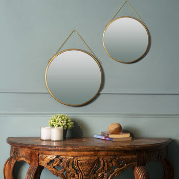 Hanging Wall Mirror Golden Finish Round, 5 of 7