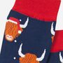 Men's Bamboo Socks Navy Red Highland Cow Santa Hat, thumbnail 3 of 3