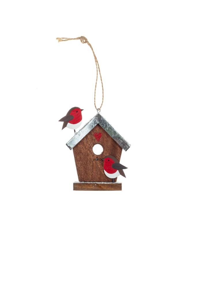 Christmas Birdhouse With Robins Hanging Decoration, 1 of 1