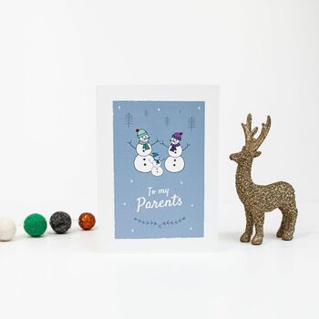 'To My Parents' Christmas Card For Parents, Snowmen, 7 of 10