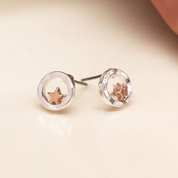 Silver And Rose Gold Plated Halo Star Stud Earrings, 2 of 7