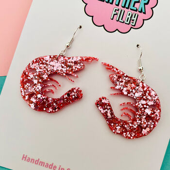 Pink Shrimp Glitter Earrings, 2 of 3