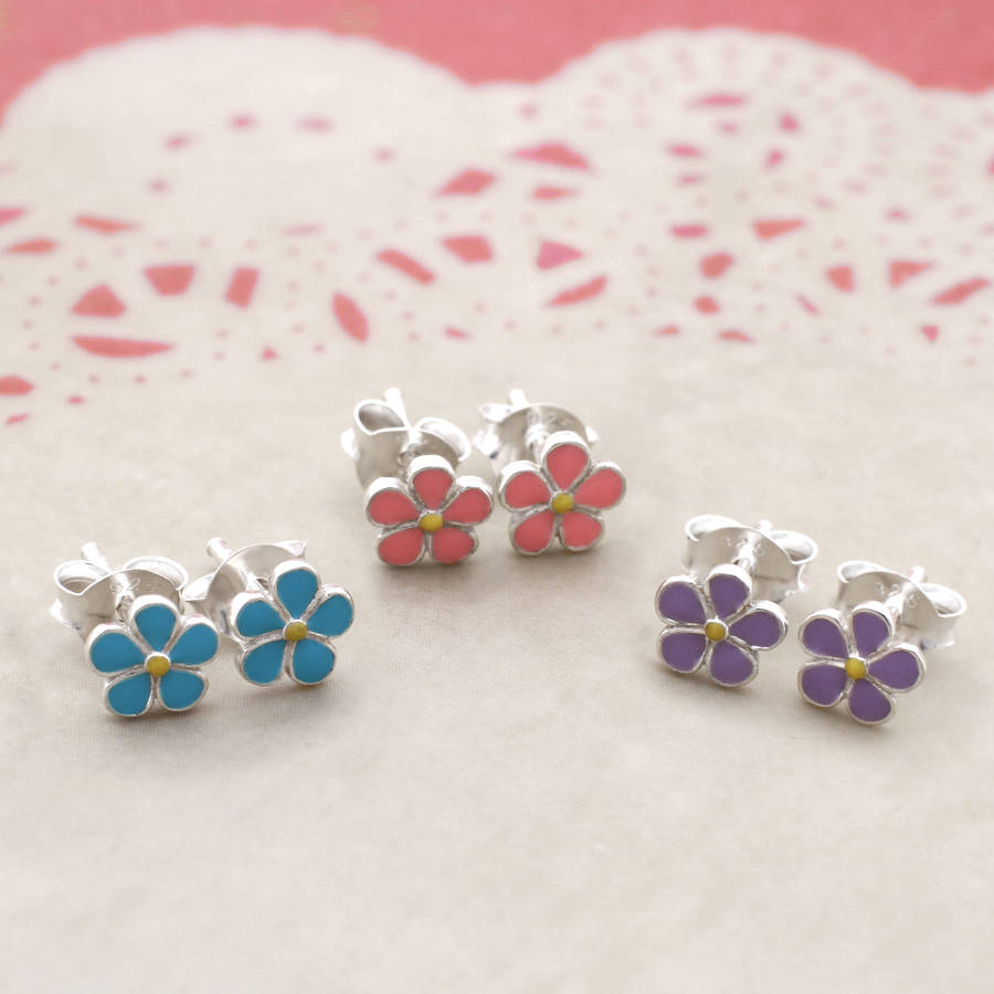 sterling silver and pastel enamel daisy earrings by hurleyburley junior
