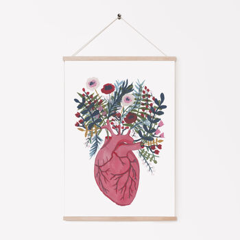 Anatomical Blooming Heart And Flowers A4 Giclee Print, 3 of 5