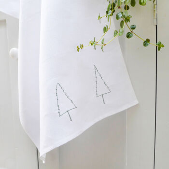 Embroidered Linen Nordic Trees Tea Towel, 4 of 5