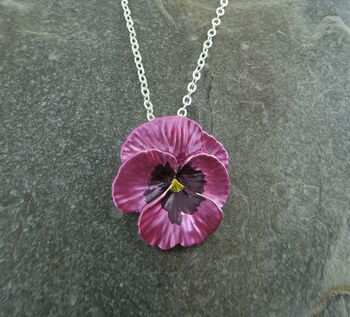 Pansy Pink Flower Pendant Necklace, 2 of 5
