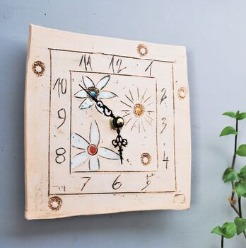 Personalised Tile Wall Clock With Flowers And Arabic Numbers, 2 of 6