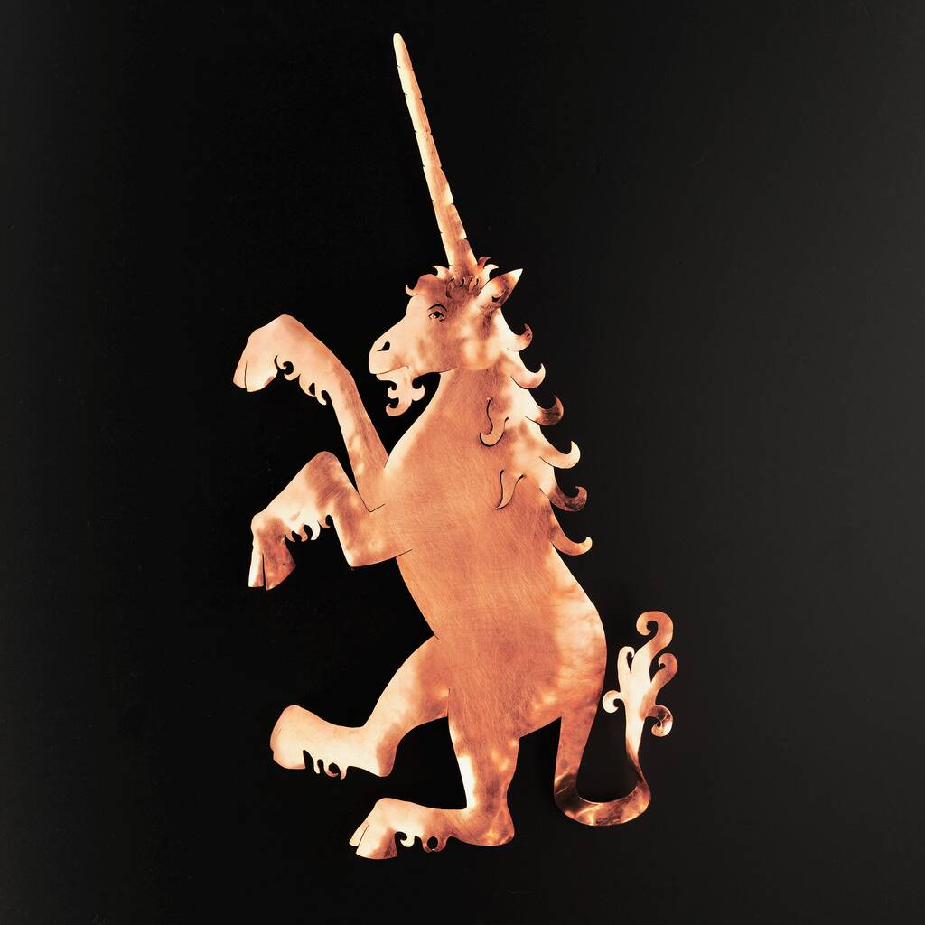 Handwrought Copper Unicorn Christmas Tree Topper, 1 of 2