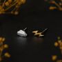 Sterling Silver Mismatched Lightning And Cloud Stud Earrings, thumbnail 1 of 8