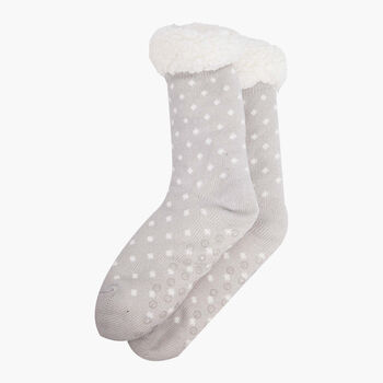 Women's Long Slipper Socks Grip Sole Spots Grey, 2 of 3