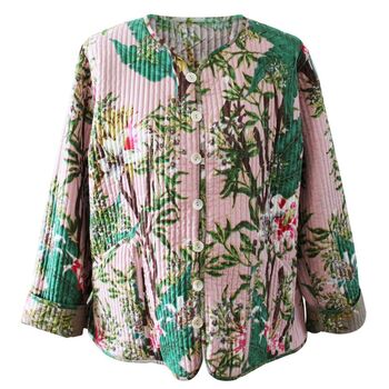 Pink/Grey Stargazer Lily Reversible Quilted Jacket, 4 of 5